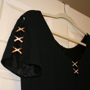 CDC Carin Desiree Company Black Flare Bottom Dress with Rhinestone Accents Sz 10